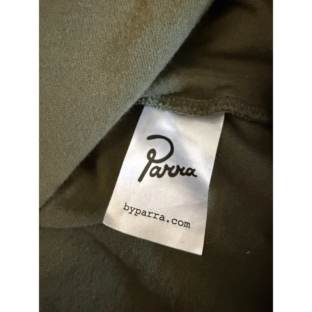 Parra Long Sleeve Pocket T Shirt Olive Green Graphic Back Print Made Portugal
